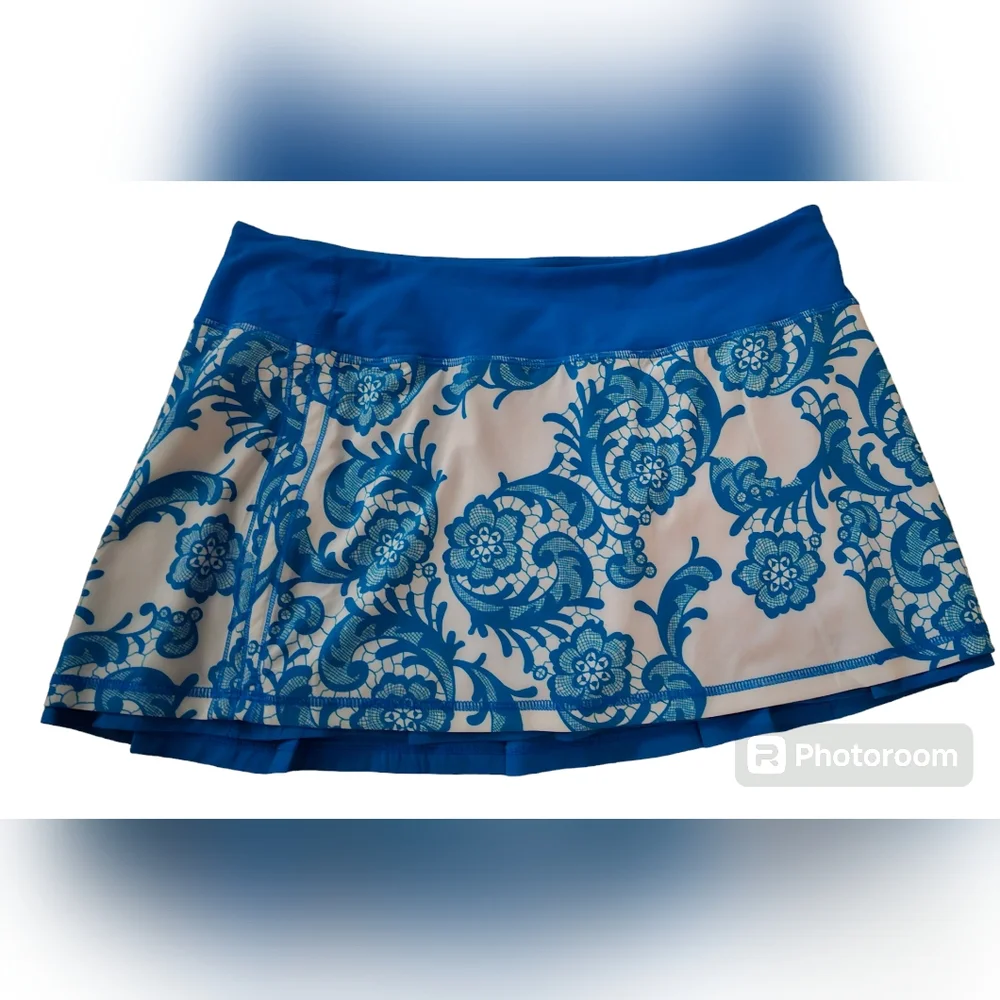 Lululemon Run:Chase Me Skirt Skort Laceoflage Polar Cream Beaming Blue Size 8 - Picture 1 of 5